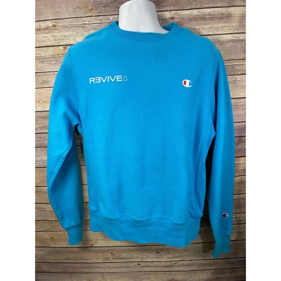Vintage Champion Reverse Weave 90s Olympia Revive Blue Sweatshirt size Small - Picture 2 of 11